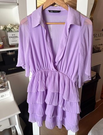 Robe plissée légère à volants lila Zara T.S TBE