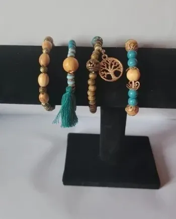 💝 Coffret 4 Bracelets bois Bohème 