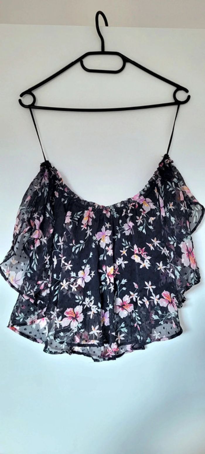 Joli Haut Croc Top fleuri et noir épaules dénudées Tally Weijl Taille S - photo numéro 7