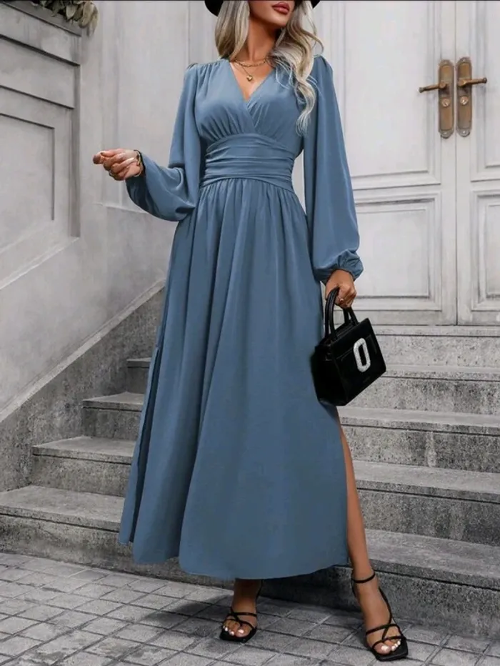 Robe longue Shein fendue bleu gris T.38/M - photo numéro 2