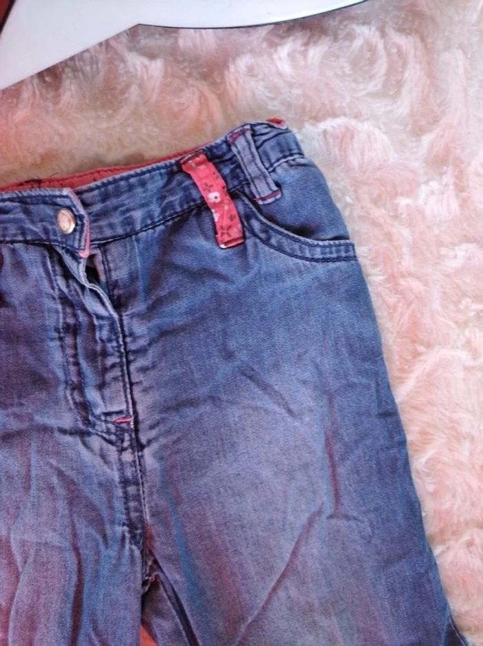 Pantalon doublé style jeans Fille 12 mois Fleurs Gémo 100% coton - photo numéro 4