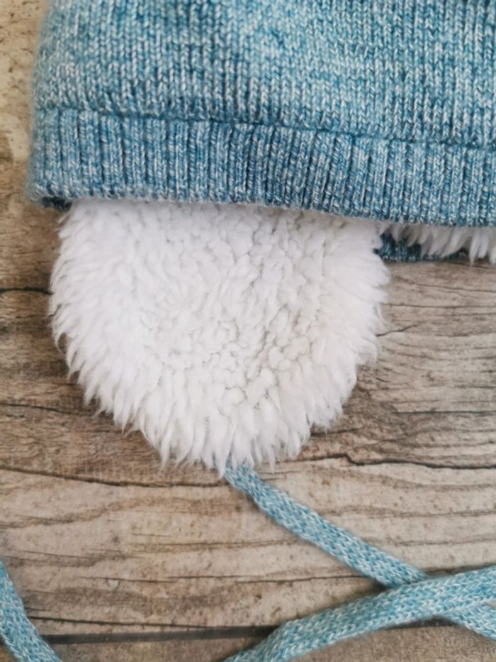 🌺OBAIBI très jolie bonnet 6mois 44cm bleu gris chaud ponpom bébé - photo numéro 4
