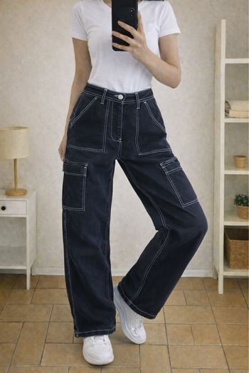 Jean cargo large forme straight gris noir blanc 40 Jennyfer