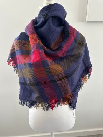 Écharpe châle à franges carreaux tartan multicolore Vintage 110x110cm