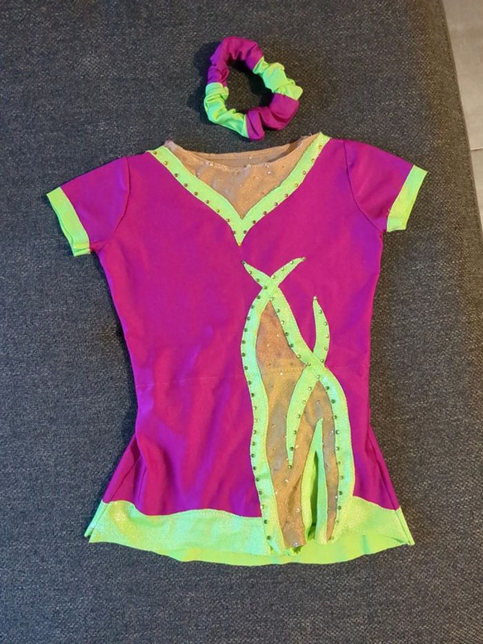 Justaucorps compétition GR 4 ans 5 ans rose violet et vert fluo