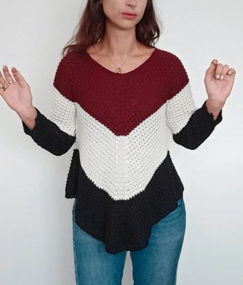 Beau pull crochet asymétrique en pointe TU