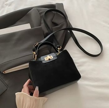 Sac Main Noir Double Poche/Verrou tournant