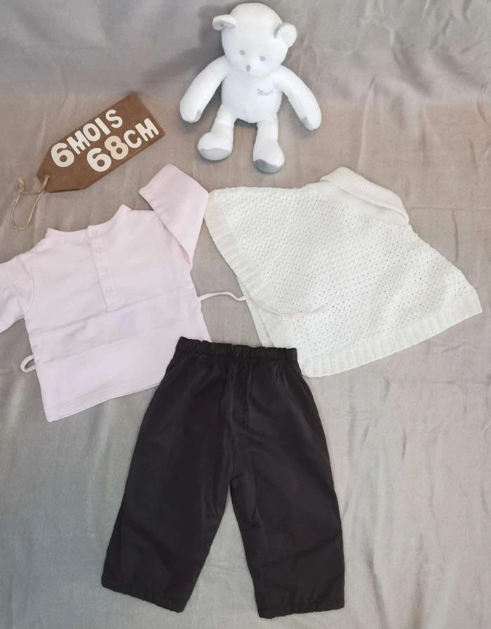 Ensemble 👣 pantalon dpam, tee-shirt obaïbi, poncho Kitchoun, 6mois/67cm - photo numéro 12