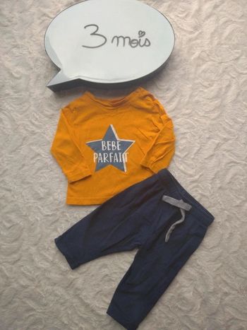 Ensemble (tee shirt manches longues+jogging) Garçon 3 mois Bébé parfait In Extenso 100% coton