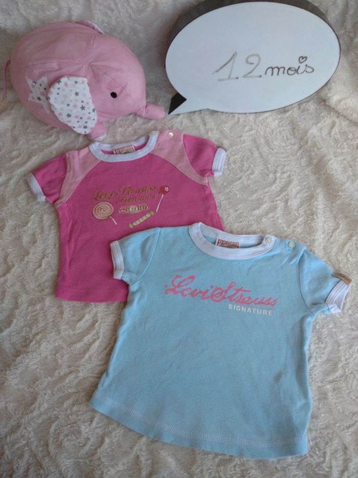 Lot de 2 tee shirt chemise manches courtes Fille 12 mois Levi Strauss signature 100% coton
