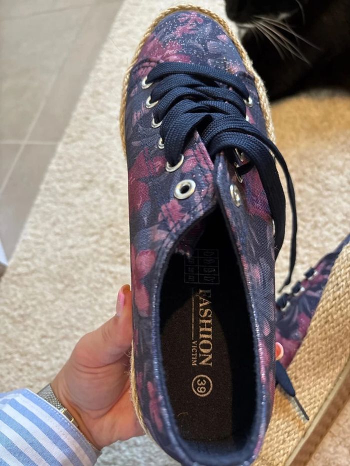 Chaussures rose violettes avec plate-forme osier taille 39 - photo numéro 5
