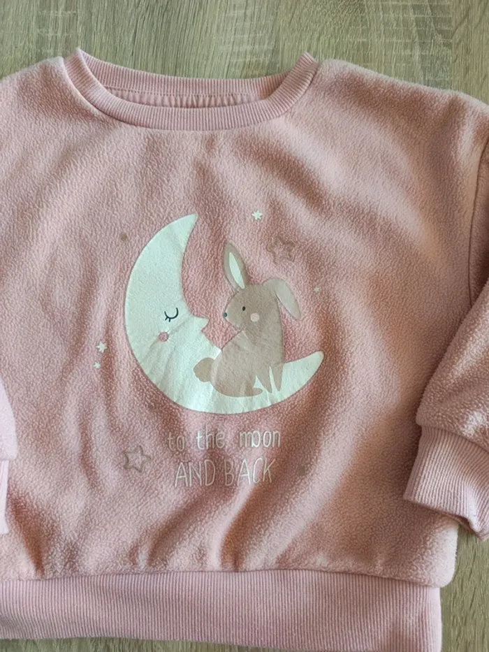 Haut de pyjama chaud rose lapin lune étoiles fille 3 ans Kiabi - photo numéro 3