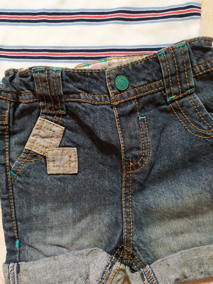Ensemble short jean t-shirt rayé - photo numéro 3
