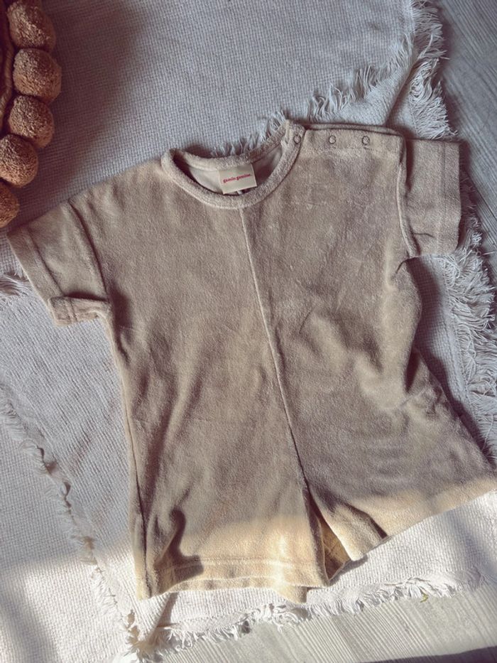 Combinaison short combishort gamin gamine éponge mixte unisexe beige - photo numéro 2
