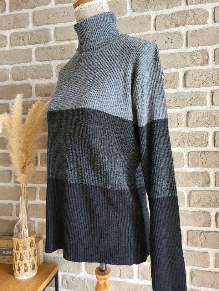 Pull col roulé maille côtelée noire et grise - Pure & Simple Collection - photo numéro 6