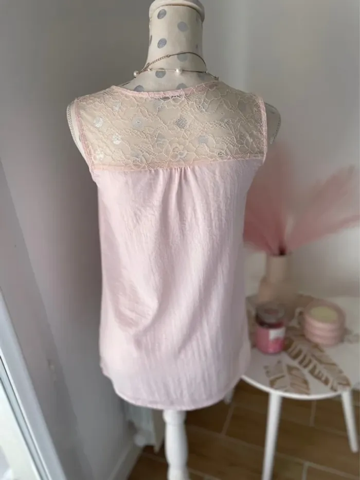 Blouse, rose, poudré, satinée et dentelle, 36 - photo numéro 5