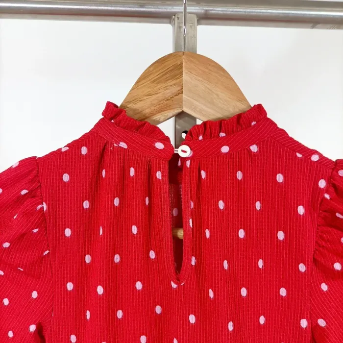 Robe rouge à pois Next 4-5 ans manches ballon col volanté rétro chic A1100 - photo numéro 10