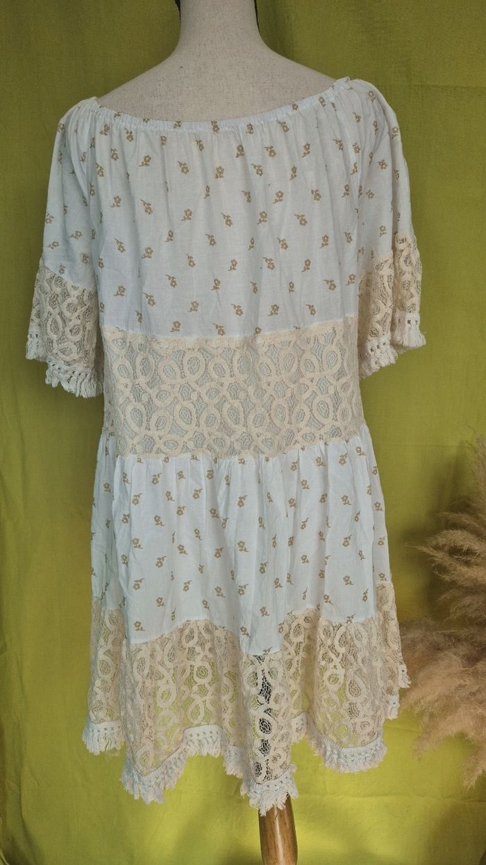 Superbe Robe Bohème Chic Blanche & Dentelle Crème - Taille Unique - photo numéro 4
