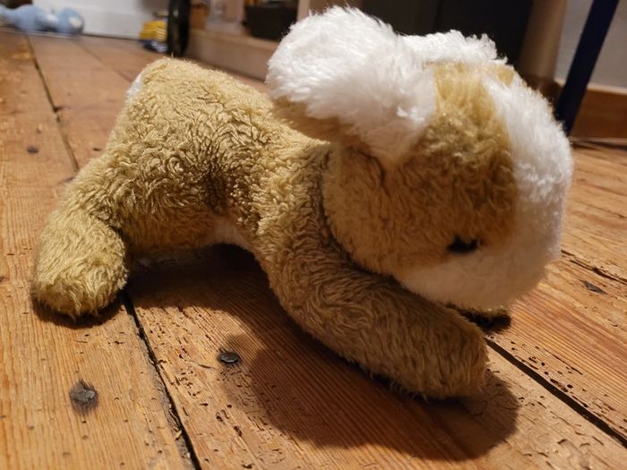 RARE Boulgom Lapin miel brun marron blanc 22cm peluche doudou collection Made in France - photo numéro 3