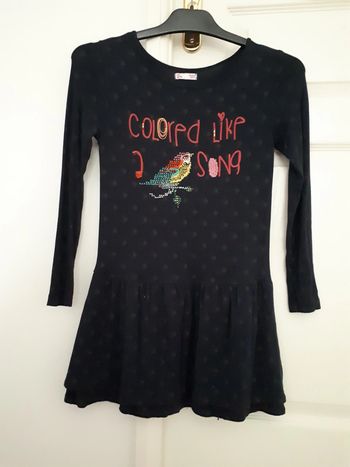 Robe bleu marine avec broderie oiseau DPAM 8 ans 126 cm