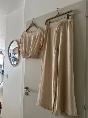 Ensemble 2 pièces beige – Top + Pantalon fluide – Taille S