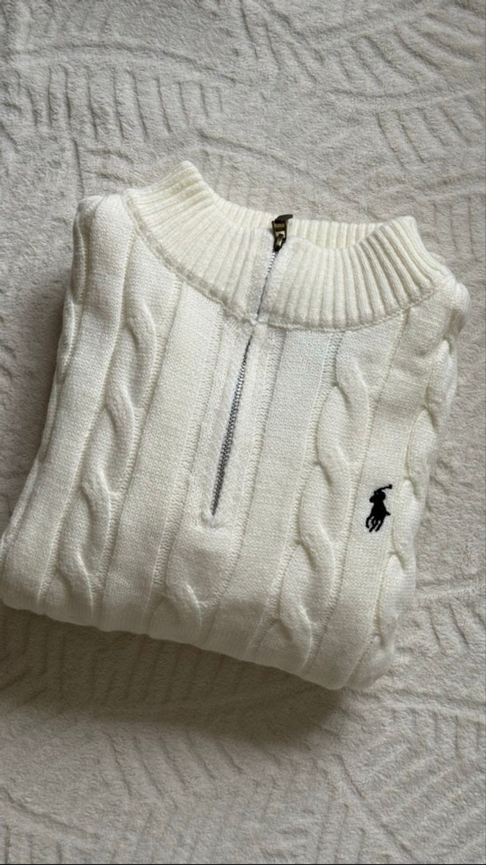 Pull torsadé à zip Ralph Lauren blanc - photo numéro 5