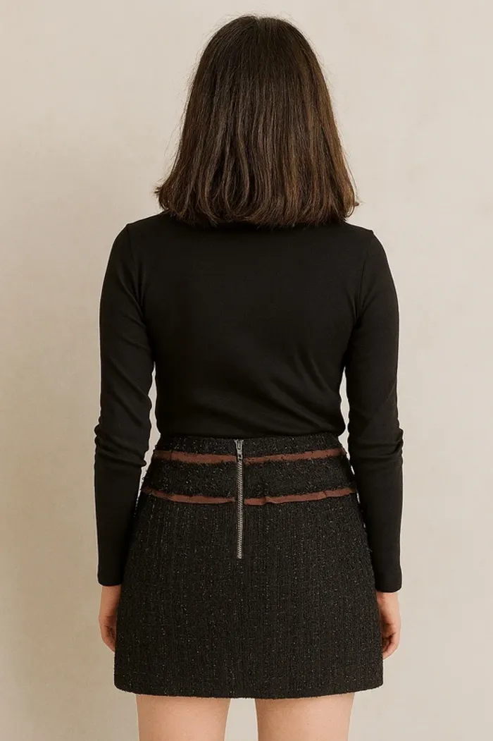 Jupe courte noire Morgan style tweed avec détails satinés Taille 36 - photo numéro 2