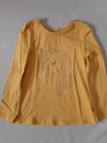 Tee-shirt manches longues jaune fille - licorne - 4 ans