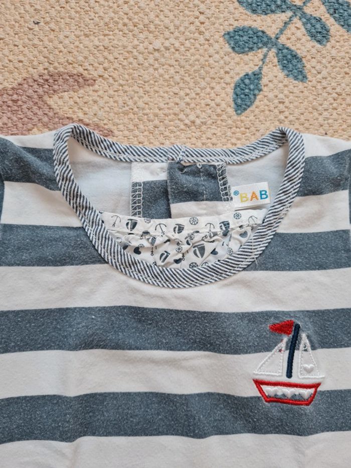 T-shirt marinière bateau brodé 18 mois - photo numéro 2