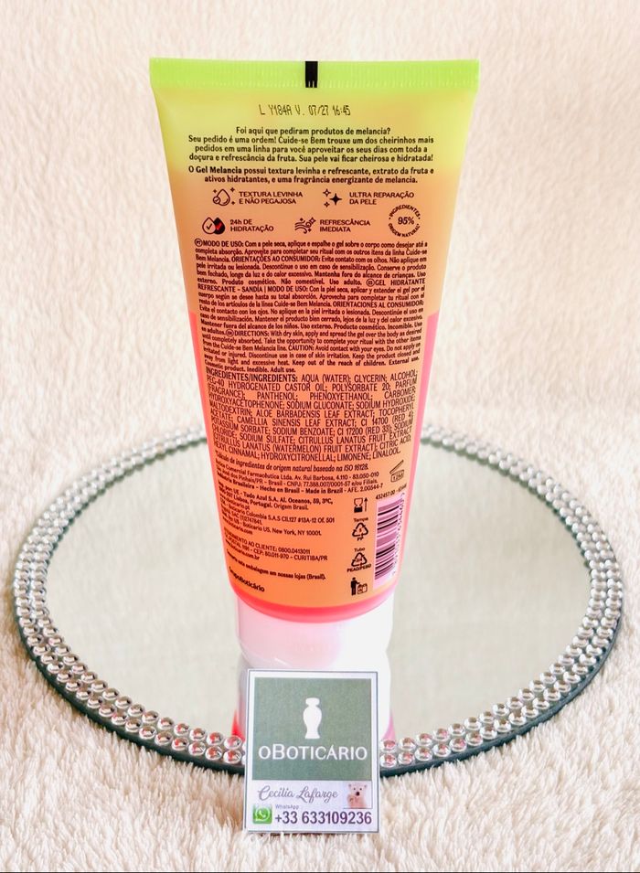 Gel corps hydratant rafraîchissant Melancia (pastèque, sandia) OBoticário - photo numéro 2