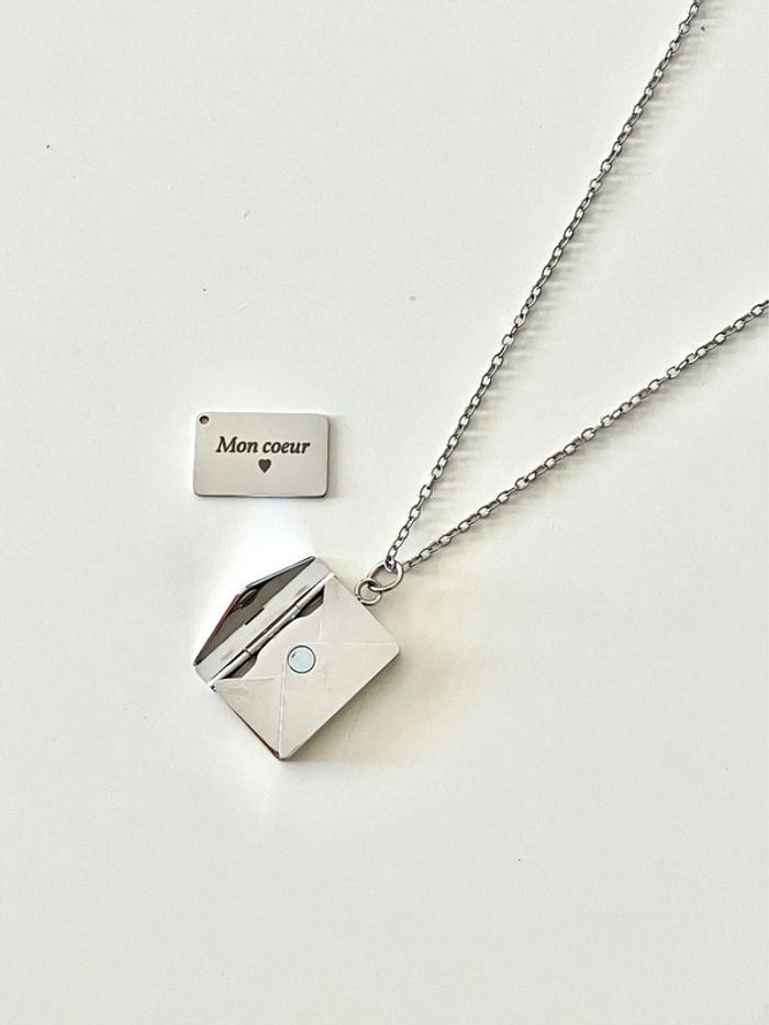 très joli collier Enveloppe Paris argenté pendentif Mon Cœur enveloppe neuf idée cadeau - photo numéro 2
