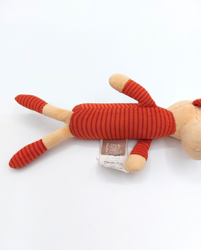 Petit doudou peluche élan cerf beige orange les loupiots du MOULIN ROTY 21 cm rayures renne - photo numéro 3