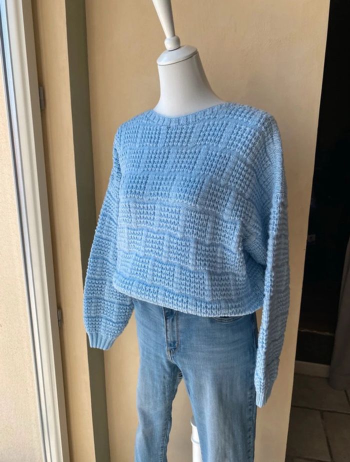 Pull mailles bleu ciel vintage - photo numéro 10