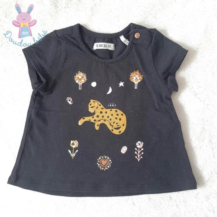 T-shirt noir léopard bébé fille 3 Mois IKKS