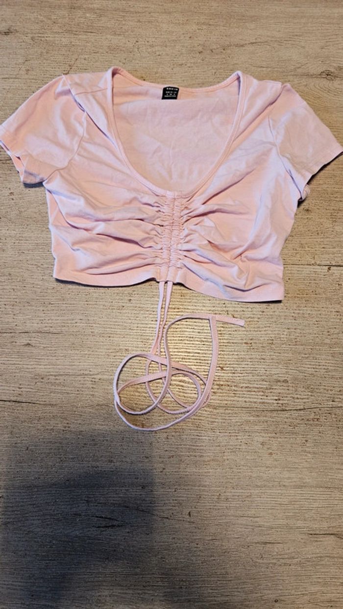 Top court règlable à manches courtes, rose clair, Shein, taille S/36, nickel - photo numéro 3
