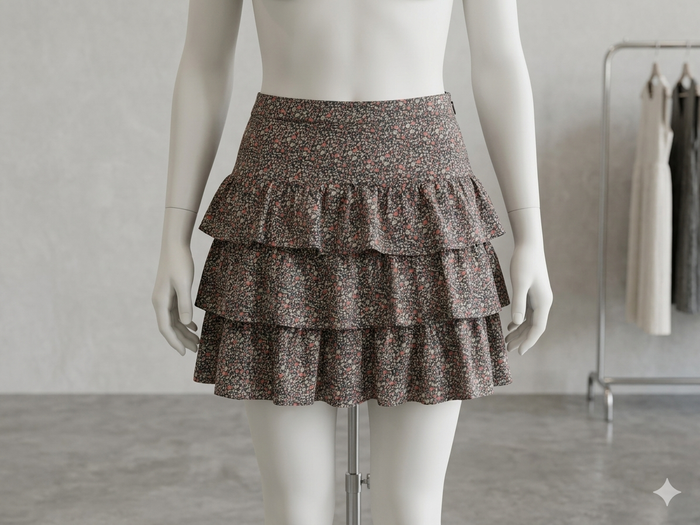 jupe courte à volants imprimée longueur 40 cm Taille 38 Camaïeu - photo numéro 2
