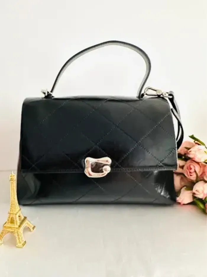 Sac à main en cuir véritable – Noir matelassé - photo numéro 2