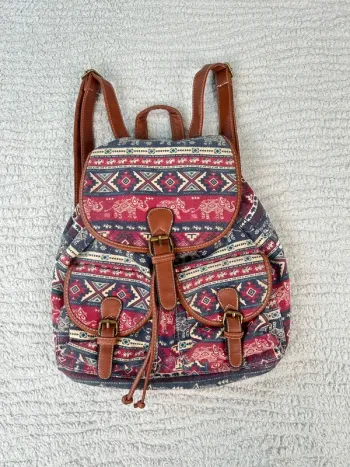 Sac à dos vintage en toile et simili cuir style bohème