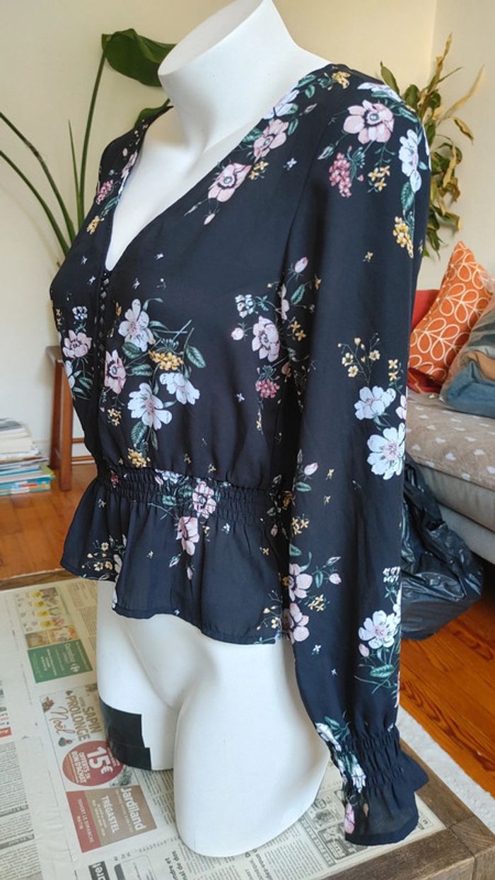 Blouse manches longues décolleté imprimé fleuri - photo numéro 4