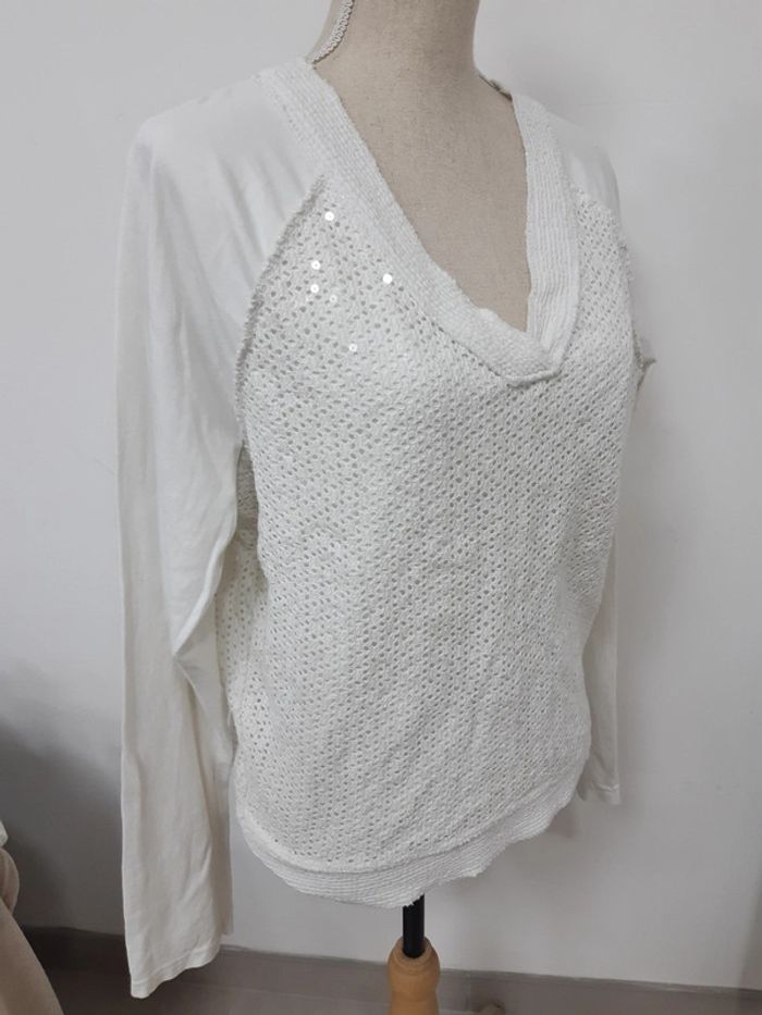 Pull blanc avec sequins One - photo numéro 3
