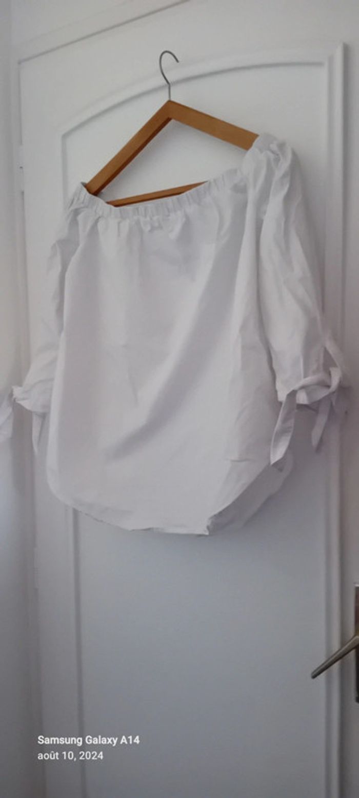 Blouse col elastique manches à nouer blanche femme M justfab - photo numéro 2
