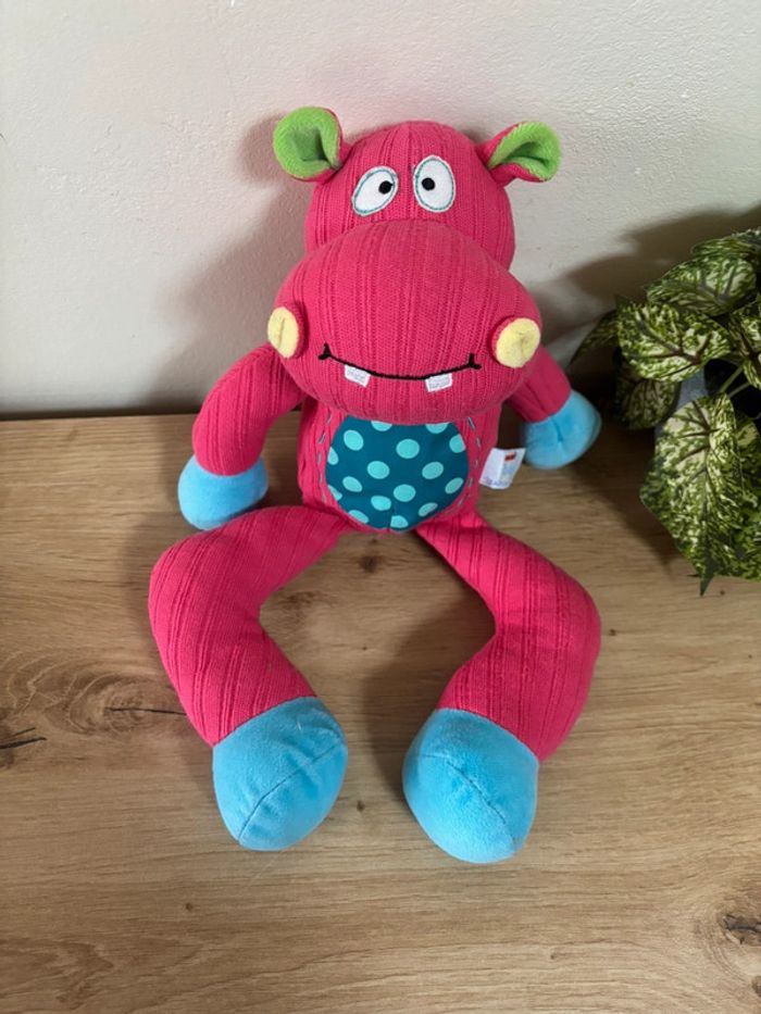 Doudou peluche hippopotame rose bleu pois Aurora baby - photo numéro 2
