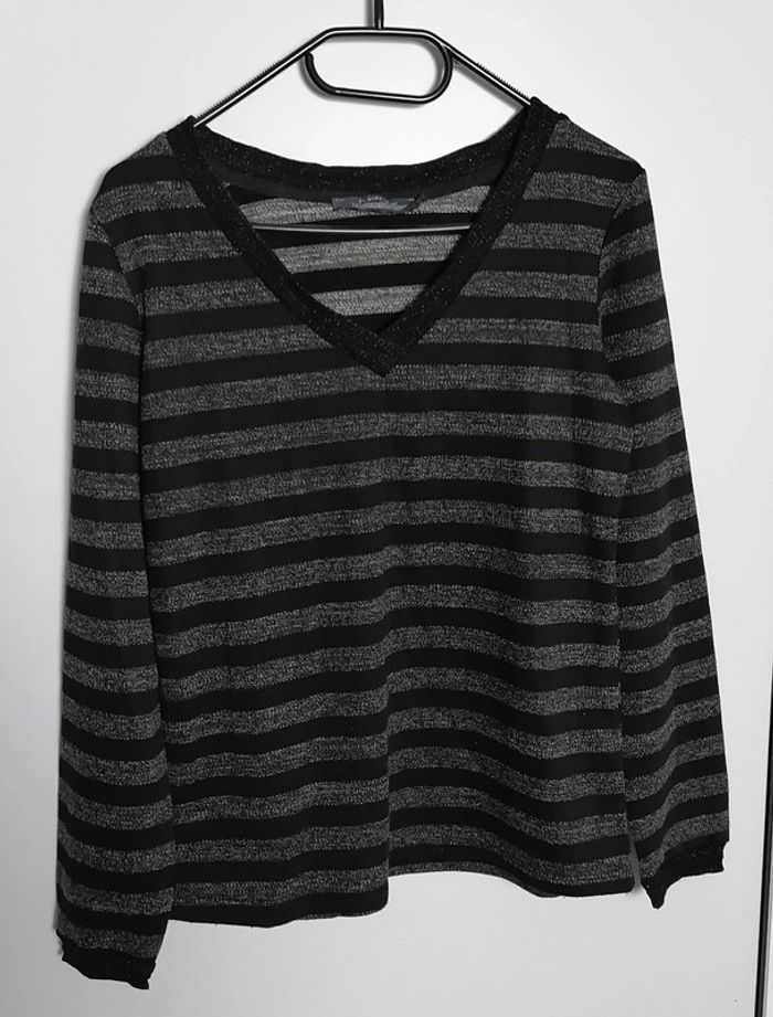 Pull léger rayures noir gris Taille S It Hippie - photo numéro 8