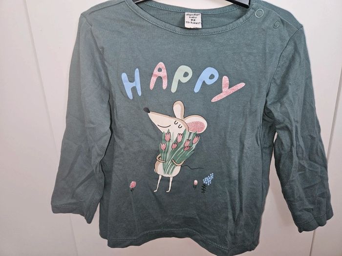 T-shirt manches longues vert motif "Happy souris" - Dopo Dopo Takko - 24 mois (92 cm)