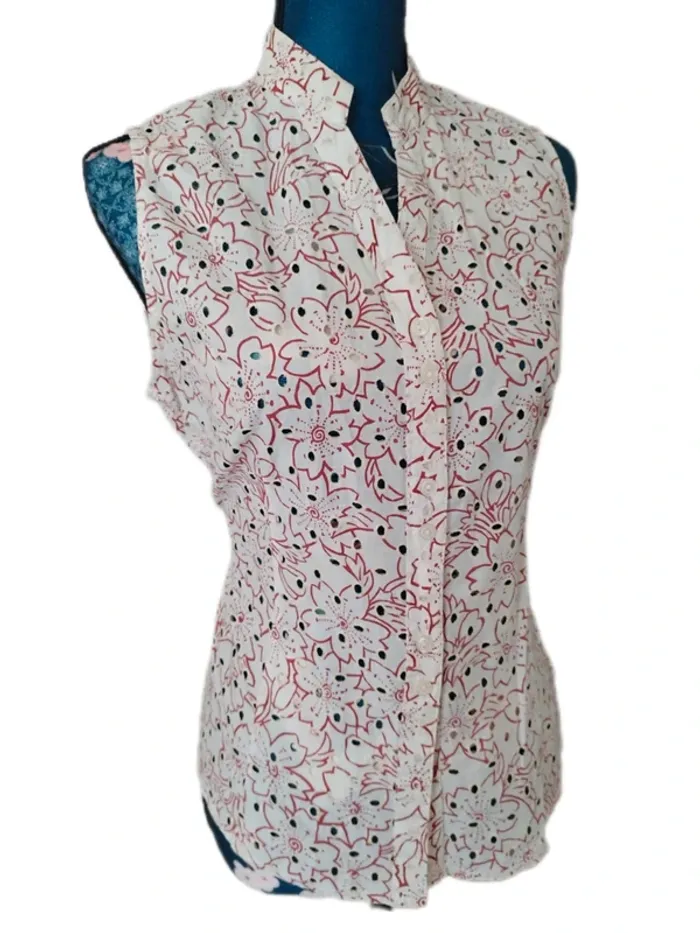 Blouse coton chemise sans manches fleurs de cerisier Sakura - photo numéro 3