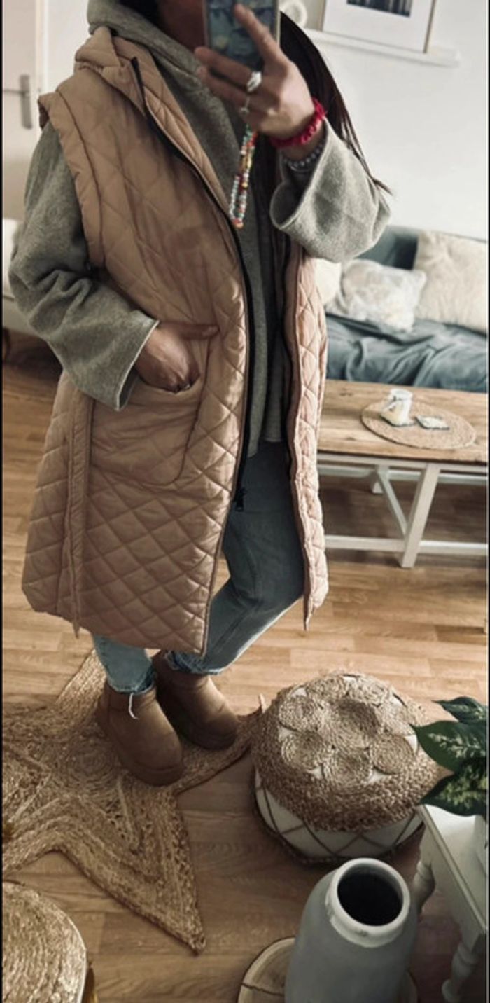 Doudoune sans manches matelassé grande taille beige