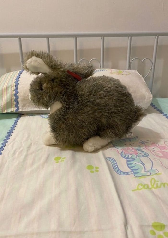 Grande peluche lapin gris et blanc