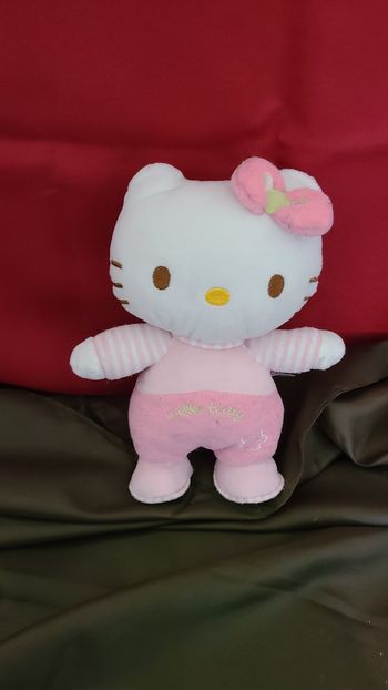 Peluche doudou HELLO KITTY Sanrio Jemini 20 cm Fleur Noeud Grelot Hochet