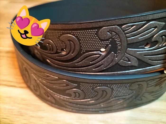 Ceinture grise motif feuilles boucle carré 120 cm - photo numéro 2