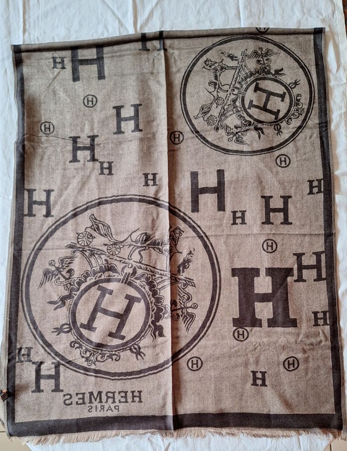 Echarpe inspiration Hermès Marron/Taupe réversible - photo numéro 6